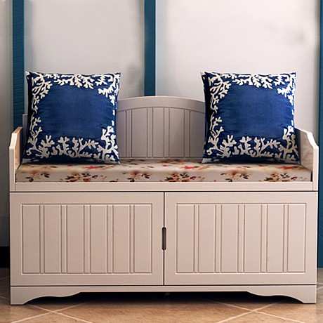 惟创美式乡村布艺换鞋凳，超强收纳优雅造型穿鞋凳两人可用，货号GZ10031