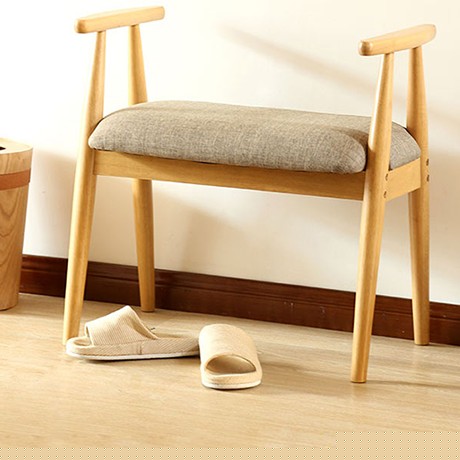 越茂橡胶原木高扶手换鞋凳，高回弹布艺储物试鞋凳，型号：0113