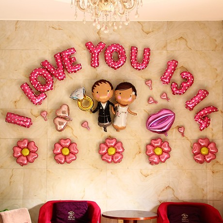 一撇一捺婚房爱心气球装饰，i love you婚庆铝膜气球，货号: ZUQQ008