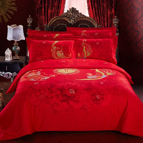 芗菲2014-64纯棉面料婚庆家纺，隐藏式拉链吉祥寓意图案床上套件，圆角边缘床上用品