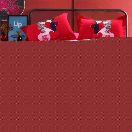 雪晶灵活性印刷不褪色婚庆家纺，磨毛纯棉柔软透气床上套件，型号XJMM002