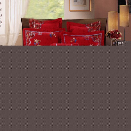 中国风婚庆床品七件套，粘胶大提花被套，博洋家纺压框绣花枕套