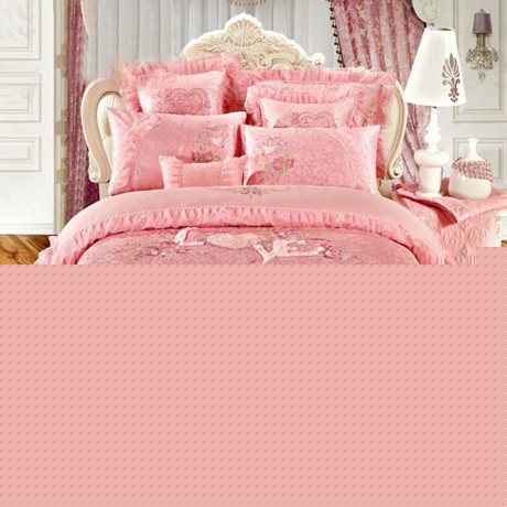 立体堆花工艺床品套件，全棉刺绣婚庆家纺，居忆阁蕾丝枕套BJRTS02158