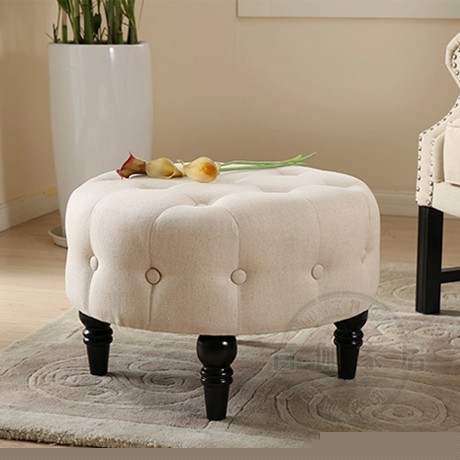 百伽品牌03897703纯色脚踏凳，欧式复古沙发凳，圆形布艺换鞋凳