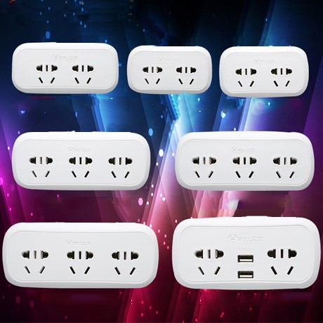 BULL公牛家用万能转换插头，三重防护USB接口无线插排，一转多插头