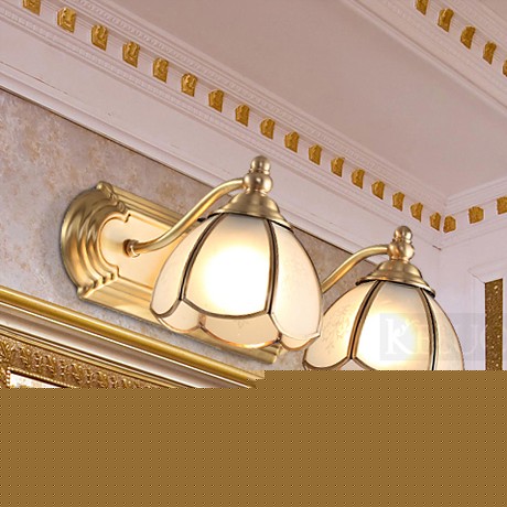 可洛全铜花型仿古镜前灯，手工焊接玻璃LED环保镜前灯，型号: H04-2B