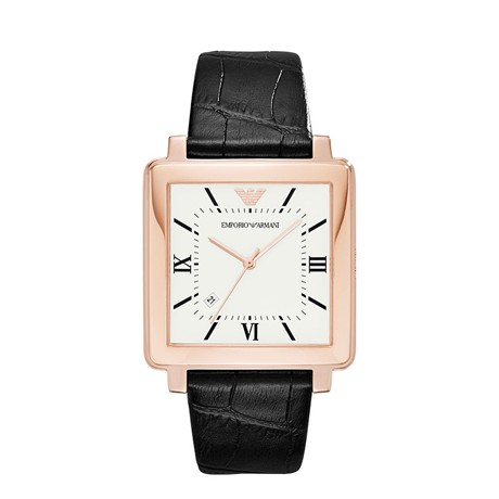 阿玛尼金色正方形商务表,皮革表带50M防水石英表，型号：AR11075