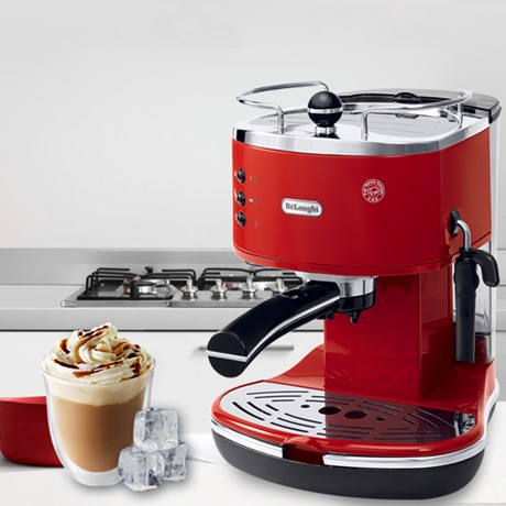 德龙红色经典意大利式咖啡机，现磨花式浓缩咖啡机，型号: ECO310