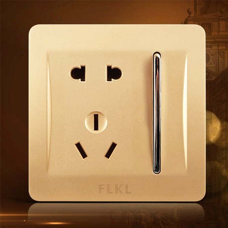 富兰克林家用插座，10A带开关插座面板，二三插香槟色单控开关5孔C3009