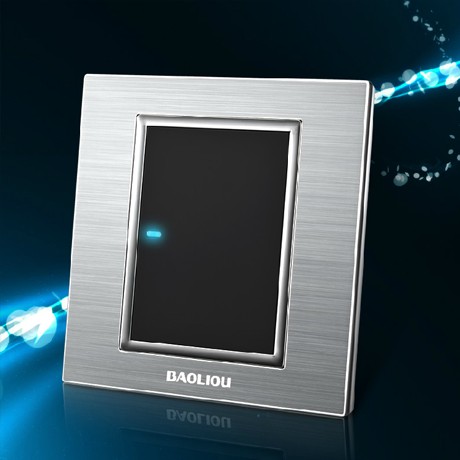 宝利欧86型铝拉丝面板墙壁开关，A6-101银色节能环保阻燃单控开关