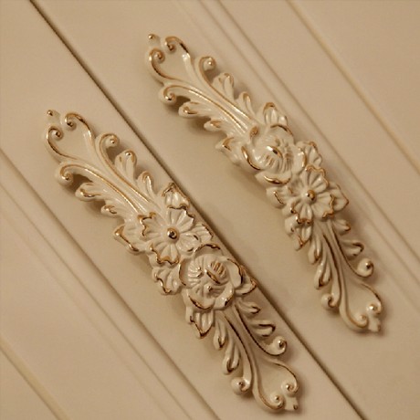 梦幻之家,欧式奢华亮铬镶金拉手,唯美田园风象牙白花,型号: 3008