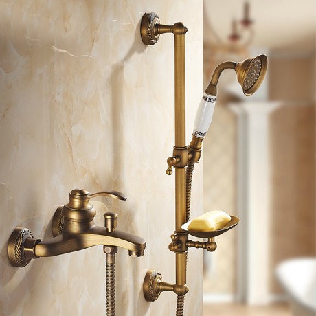 博恩诗泰奢华欧式挂墙式全铜花洒，做旧雕花陶瓷手持花洒，型号: CF8119