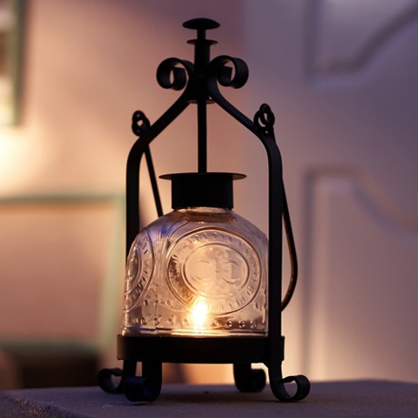 柔软时光GT11C010手提烛台，黑色古典铁艺餐桌烛台，四角弧形支架结实稳固