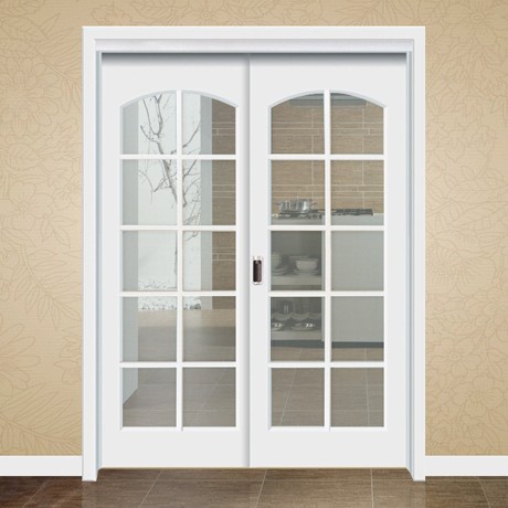 壹木居白色镶嵌型卫浴玻璃门，杉木烤漆静音双滑移门，型号：HJ-720