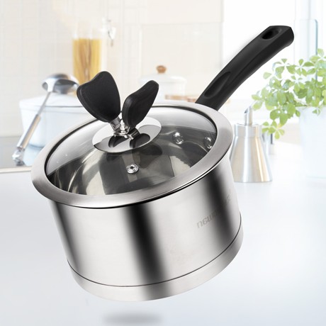 奥氏体不锈钢汤锅，复底工艺通用型奶锅，维艾宽边设计蝴蝶把手锅盖