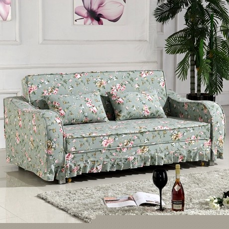 木维斯田园布艺双人沙发，清新简约018型号折叠百搭沙发床