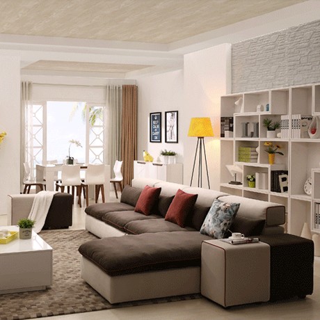 林氏木业布艺沙发组合，现代简约乳胶坐垫型号：983，绒布面料可拆洗沙发