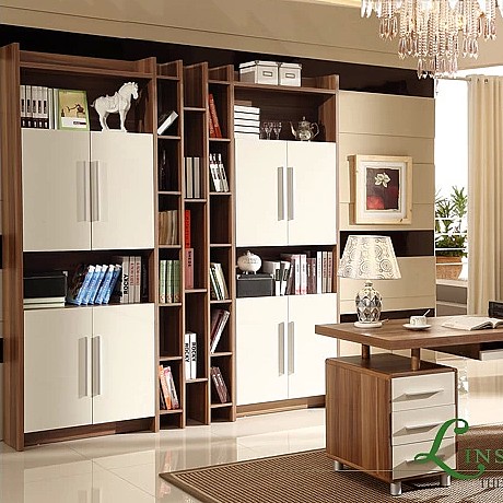 现代简约板式书柜，林氏木业现代书架，带门格子书橱，现代组合大书柜QF01