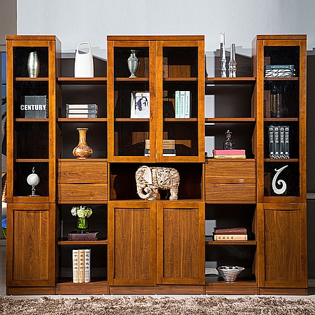 中式书架，实木书柜，中式实木组合书柜，胡桃木实木储物柜书柜 自由巢s9101