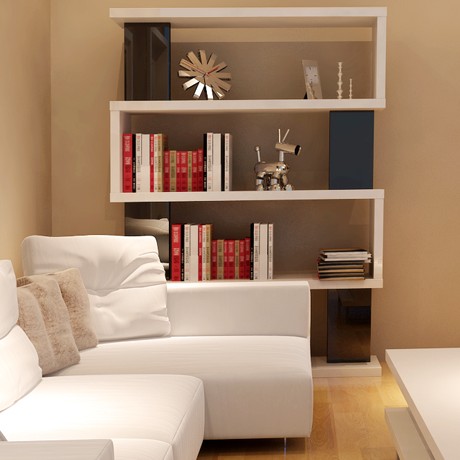 一米爱黑白亮光烤漆书架，坚硬稳固耐用置物架，个性创意简约书柜