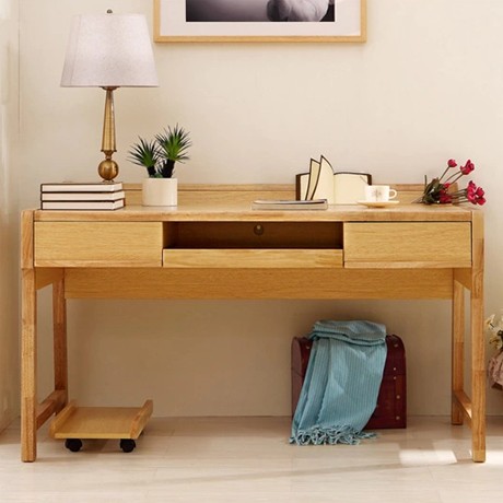 林氏自然原木色斜搁板电脑桌，舒适宜家实木书桌，型号: S5202