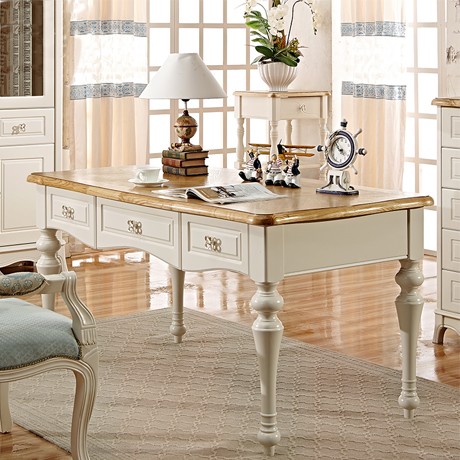 简约线条诗帝轩办公桌，白蜡木储物写字台，地中海951耐用实木书桌