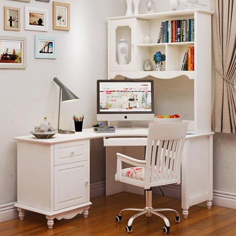 玛丽格勒韩式转角书桌书架组合，橡木大容量储物电脑桌