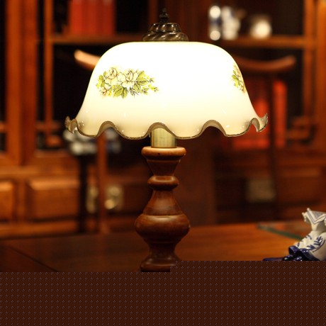 SM110美式乡村古典台灯， 品氏纯手工玻璃灯罩灯饰，书房经典木质灯具 选亮丽