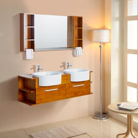 帝洁雅悬挂式实木台上盆，定制现代简约台盆，5056洗手间双台盆