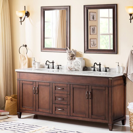 双台盆美式橡木浴室柜，MANCEL/曼姿落地洗手盆，型号MQ012-3c