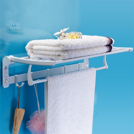 卡贝卫浴太空铝浴巾架，带挂钩折叠置物架，双层浴室毛巾杆1314