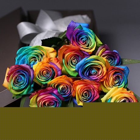 爱唯一品牌玫瑰鲜花礼盒，荷兰进口珍稀七彩玫瑰梦幻浪漫，灰色高档礼盒包装