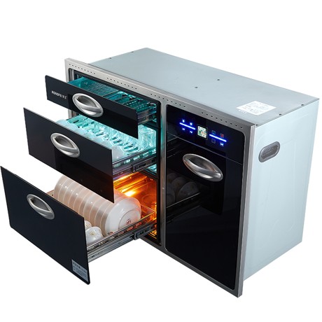 荣飞不锈钢嵌入式家用消毒柜，高温烘干智能餐具消毒抽屉柜，型号: P810
