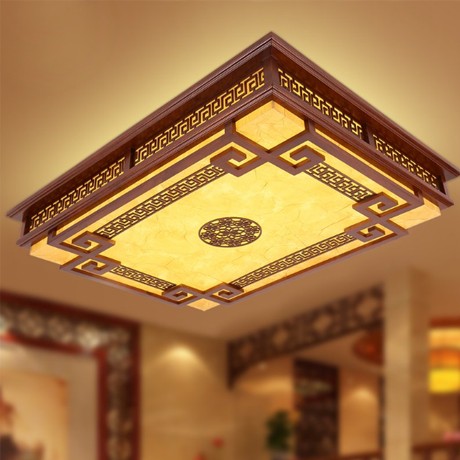 木府现代中式led实木灯饰，长方形镂空雕花吸顶灯，型号: 60406