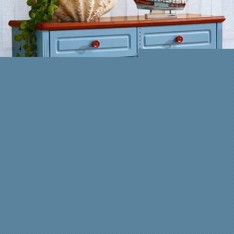 拉菲曼尼蓝色地中海四门玄关鞋柜，两分式倾斜隔板设计，橡木贴片面板精致美观