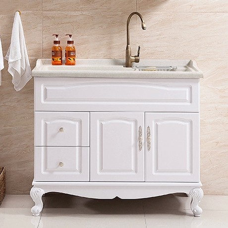 爱瑞仕卫浴欧式洗衣柜，石英石台面实木洗衣池，型号：ARS-2009