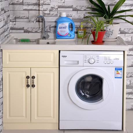 贝浪石英石台盆环保松木洗衣柜，超大储物空间静音滑轨洗衣柜，型号: BL-86678