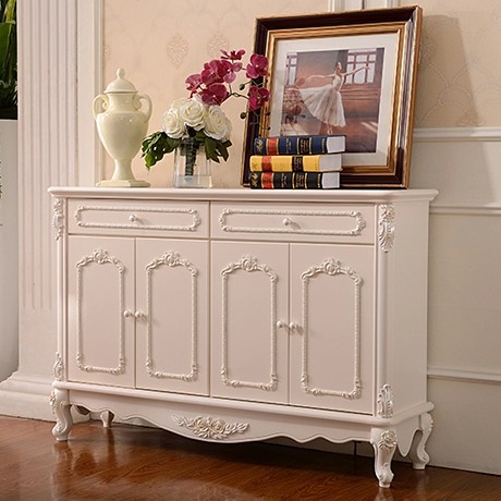 象牙白精美雕花玄关柜，型号: 706欧式烤漆门厅柜，简雅佳四门储物鞋柜