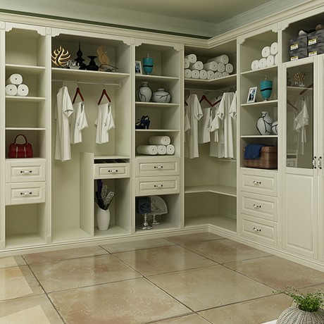 玛格暖白色步入式衣帽间定制，多收纳开放型整体衣柜，型号: Y10001