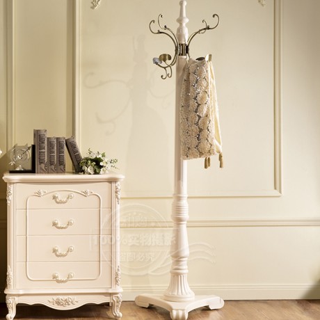 欧式象牙白卧室衣帽架，和购品牌雕花实木挂衣架，弧形铁艺挂钩高贵典雅