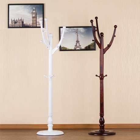 白色欧式时尚衣帽架，艾丽克斯实木创意挂衣架，卧室安全圆角衣帽架019