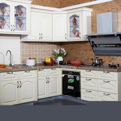 贝高欧洲古典做旧厨房柜具，白色烤漆防潮板，石英石台面整体橱柜定制