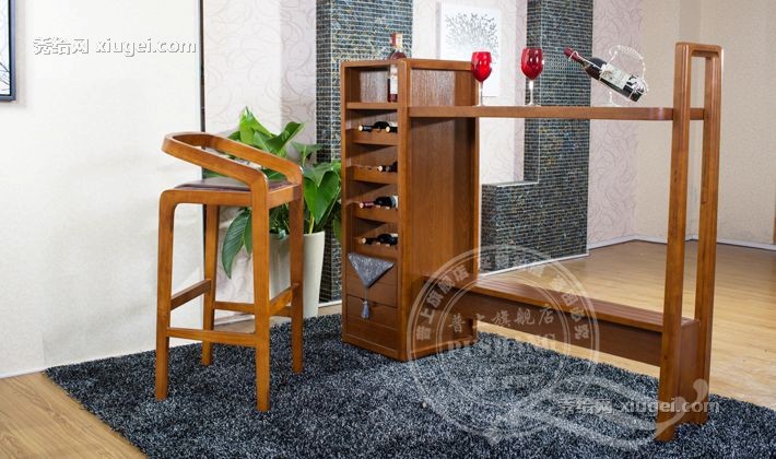 普上现代中式餐厅吧台，实木多功能实用酒吧台，型号B90