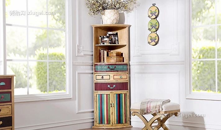 奇居良品品牌彩色欧式玄关角柜，质地坚固的桦木边柜，型号jj244