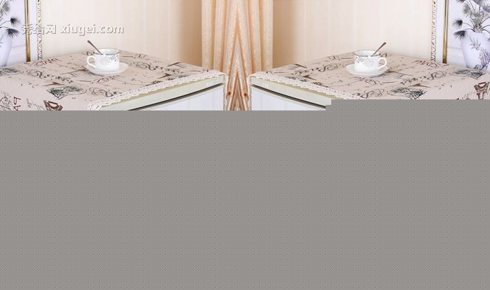 JLY/居莱雅棉麻带兜单开门冰箱巾，布艺复古防尘冰箱套，多功能储物冰箱罩