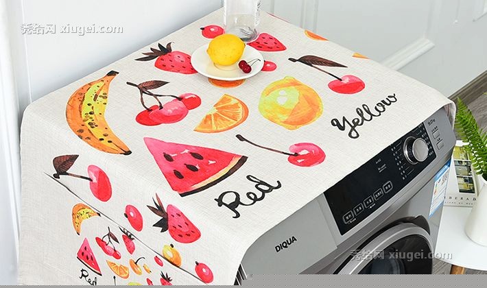 南柯一梦水果印花防尘盖布，定制棉麻布花边洗衣机罩，型号：SGXYJ01