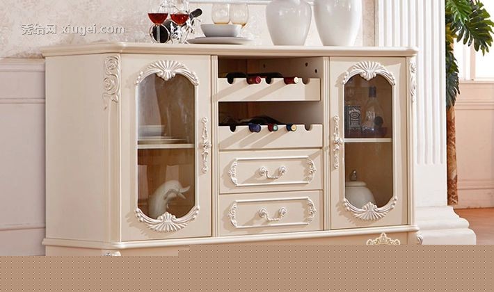 拉菲曼尼FX010欧式实木碗碟收纳柜，超大储物空间带定位酒槽餐边柜