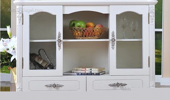 亲亲田园品牌欧式象牙白烤漆餐边柜，高贵典雅雕花储物柜，型号Z60