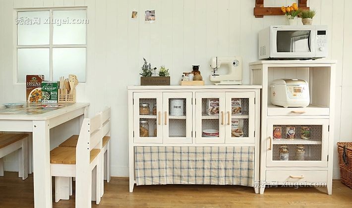 哈乌斯韩式田园餐边柜，松木餐厅储物柜，03型号纯白色单门碗柜