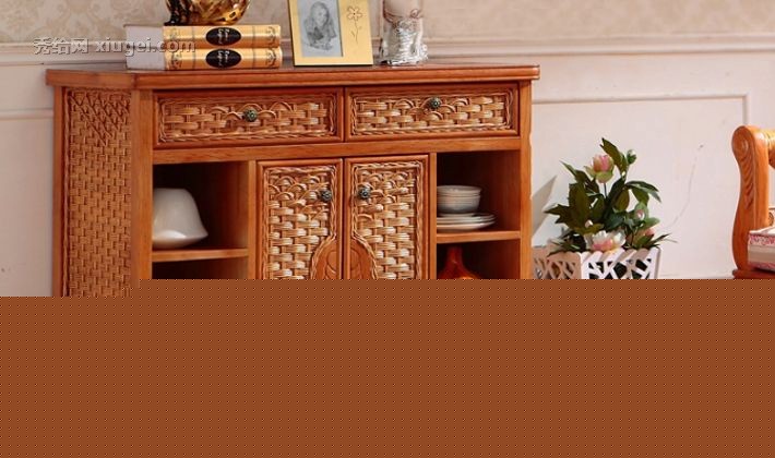 藤佳人东南亚风格双门餐边柜，印尼进口藤木编织餐边储物柜